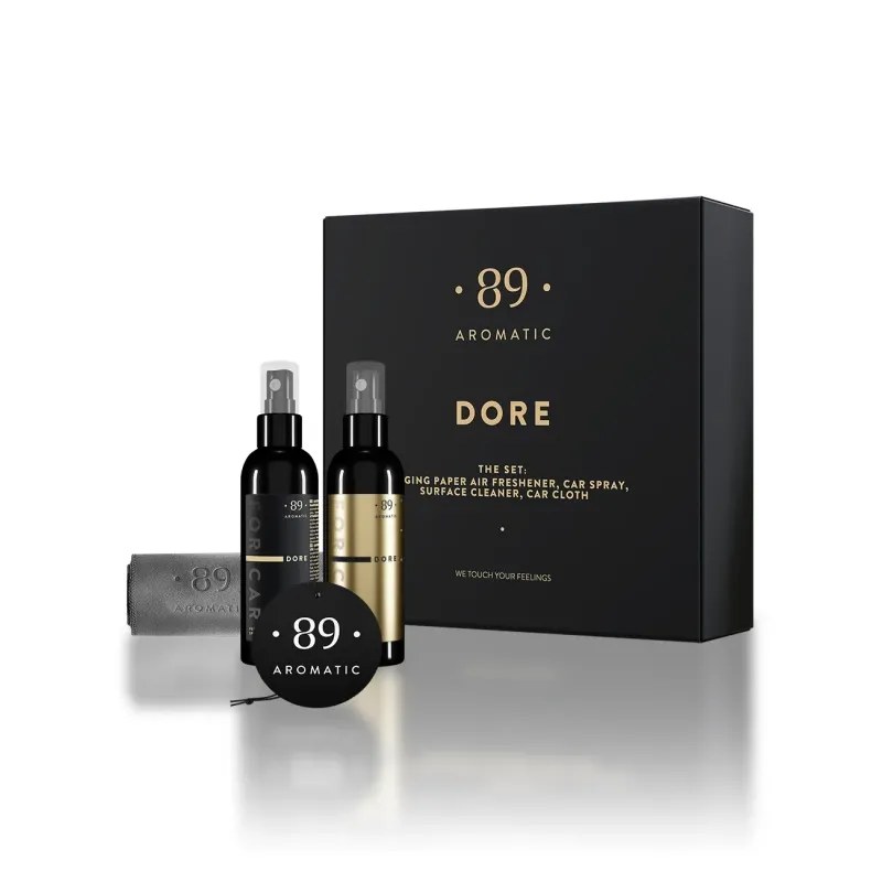 The car set, hanging car fragrance, spray, cleaner& Cloth Dore